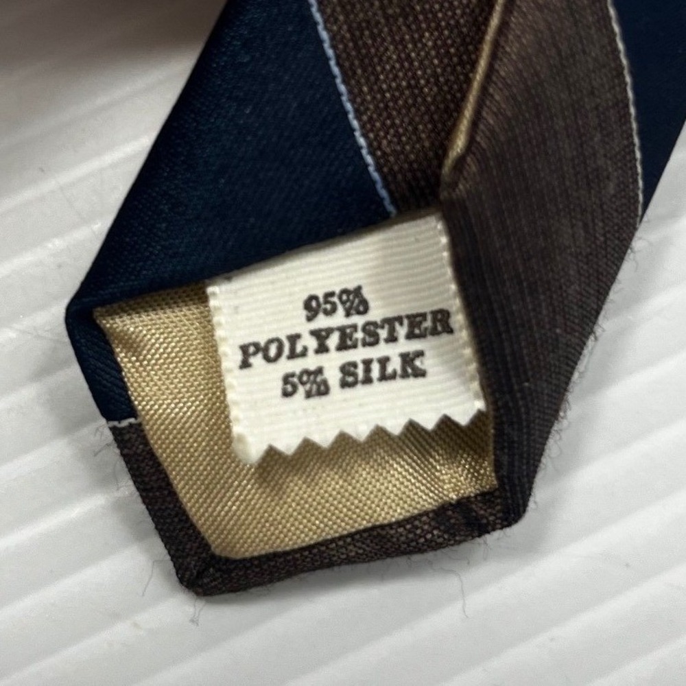 Vintage Mervyns Mens Collection Necktie Brown Navy‎ Stripe Polyester Silk Blend - Picture 3 of 3